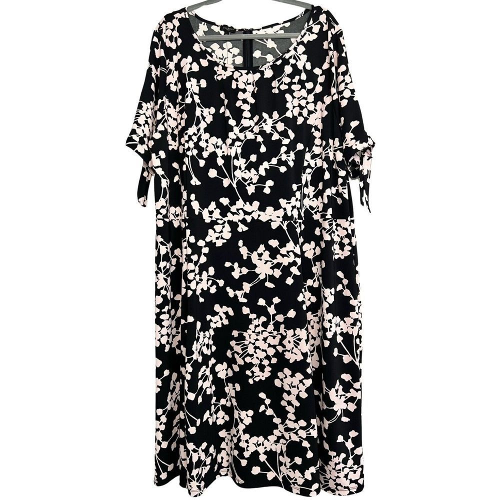 Talbots NWT Black Pink Floral Short Sleeve Dress Womens Plus Size 3X